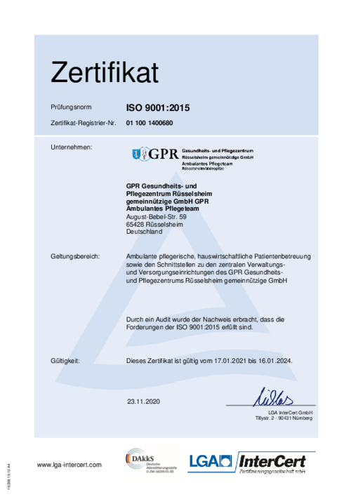Zertifikat Ambulante Pflege Rüsselsheim